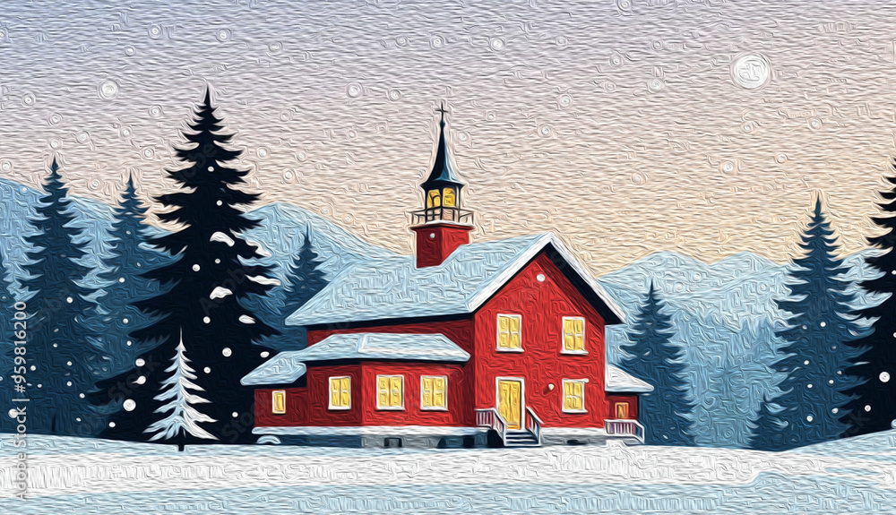 Fototapeta premium Merry Christmas card design. Oil painting