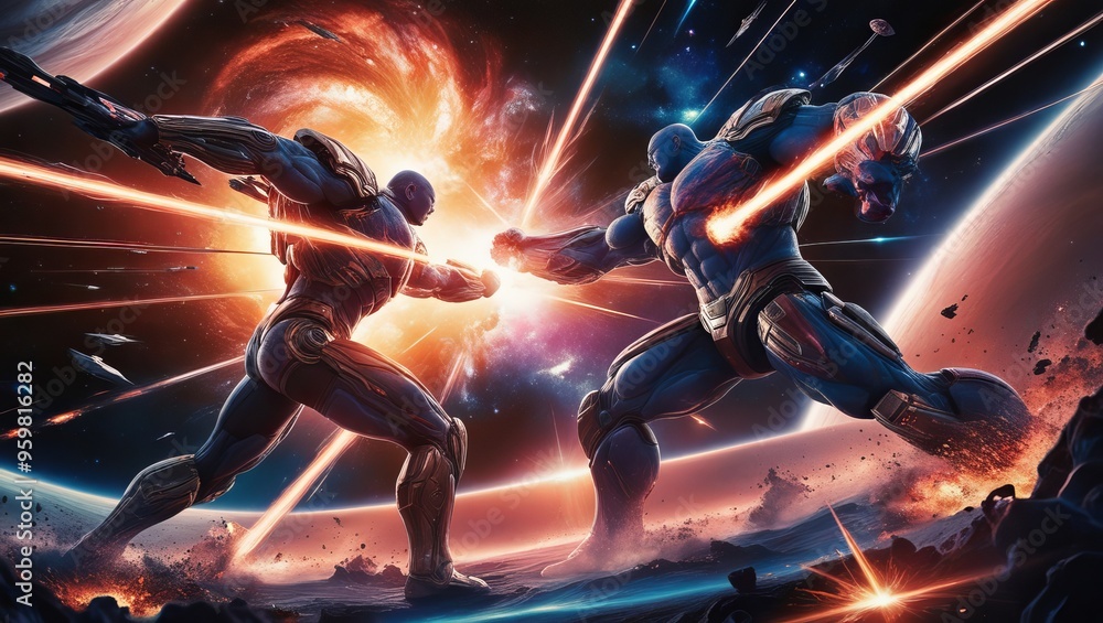 Cosmos aliens fighting , alien with armor fight concept Cosmos aliens fighting , alien with armor fight concept