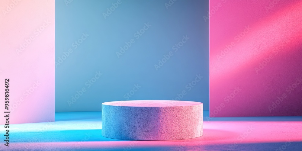Minimalist abstract backdrop featuring a pedestal created through 3D illustration and rendering Minimalist abstract backdrop featuring a pedestal created through 3D illustration and rendering