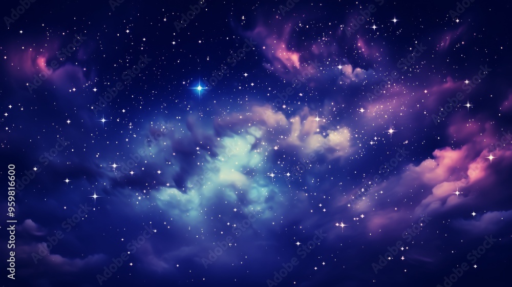 Obraz premium A mesmerizing night sky filled with stars and colorful clouds illuminating the cosmos