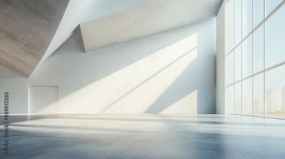 Contemporary architectural backdrop featuring a vacant open interior space 3D visualization Contemporary architectural backdrop featuring a vacant open interior space 3D visualization