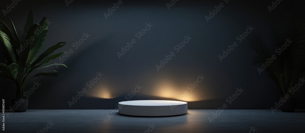 Minimalist cylinder podium on dark background Product showcase mockup stage pedestal or platform 3D rendering Minimalist cylinder podium on dark background Product showcase mockup stage pedestal or platform 3D rendering