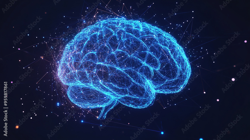 Abstract brain hologram background. Digital brain. Brain Artificial Intelligence Concept. Brain activity. Brain anatomy. Science showing the human brain. Human brain animation. Copy space area Abstract brain hologram background. Digital brain. Brain Artificial Intelligence Concept. Brain activity. Brain anatomy. Science showing the human brain. Human brain animation. Copy space area