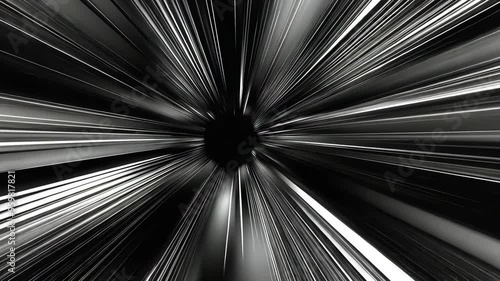 Abstract black and white tunnel with light streaks, futuristic concept