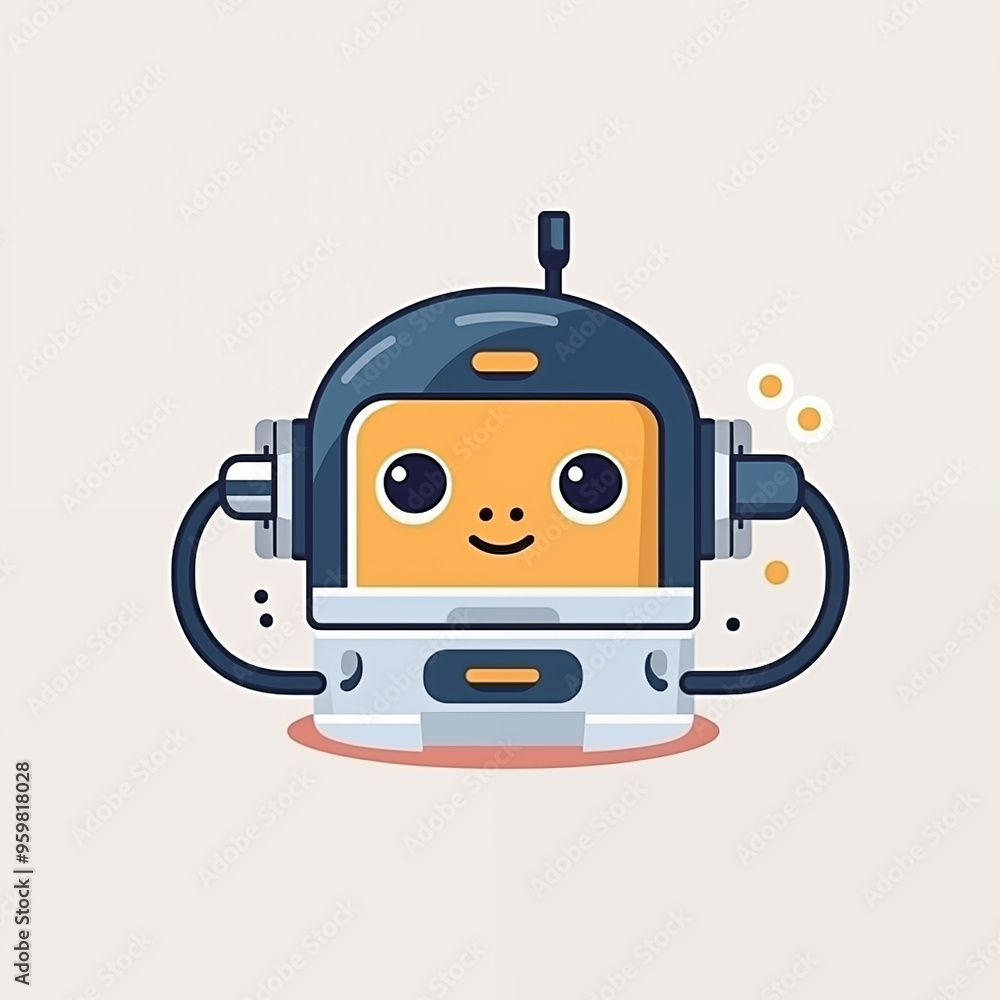 Fototapeta premium Cute smiling robot with round helmet and tubes in a playful design