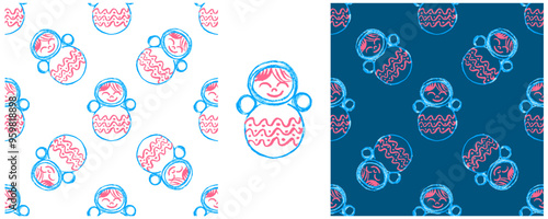 Children's drawings with wax crayons. Set Print