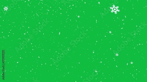 Isolated falling snow snowflakes new year winter on chroma key green screen alpha channel background