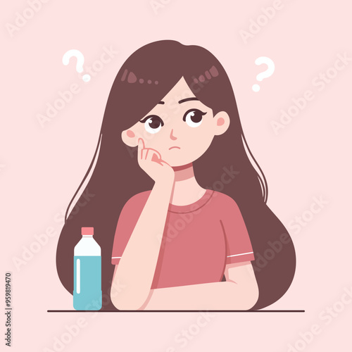 Cute young woman confused flat design vector illustration