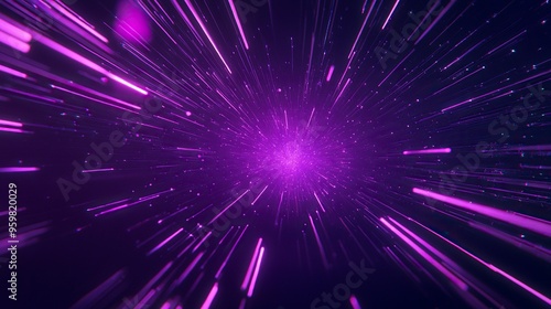 Purple neon light streaks radiating from the center on a dark background, evoking themes of technology, big data, and bots. generative ai