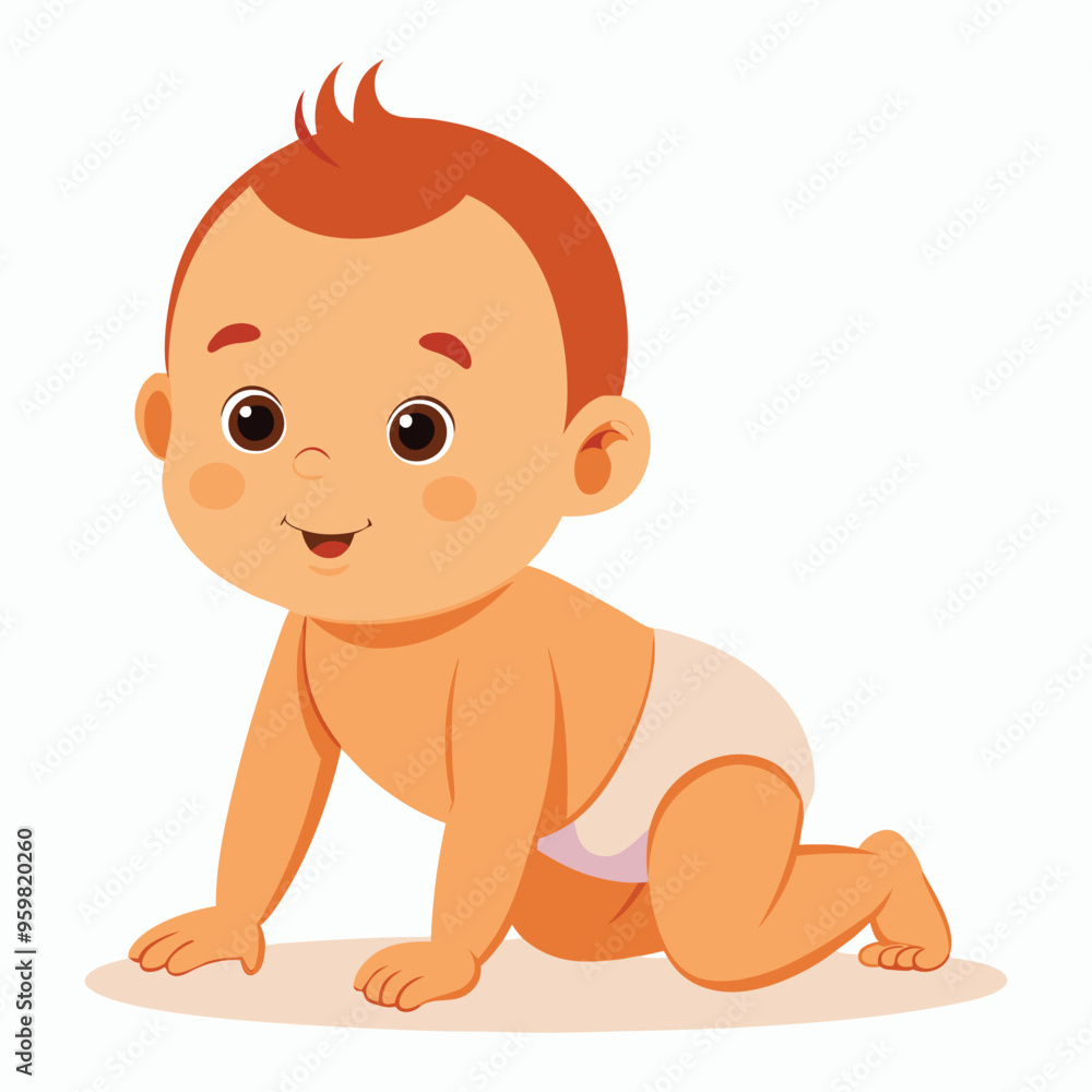 vector a baby is on all fours on white background