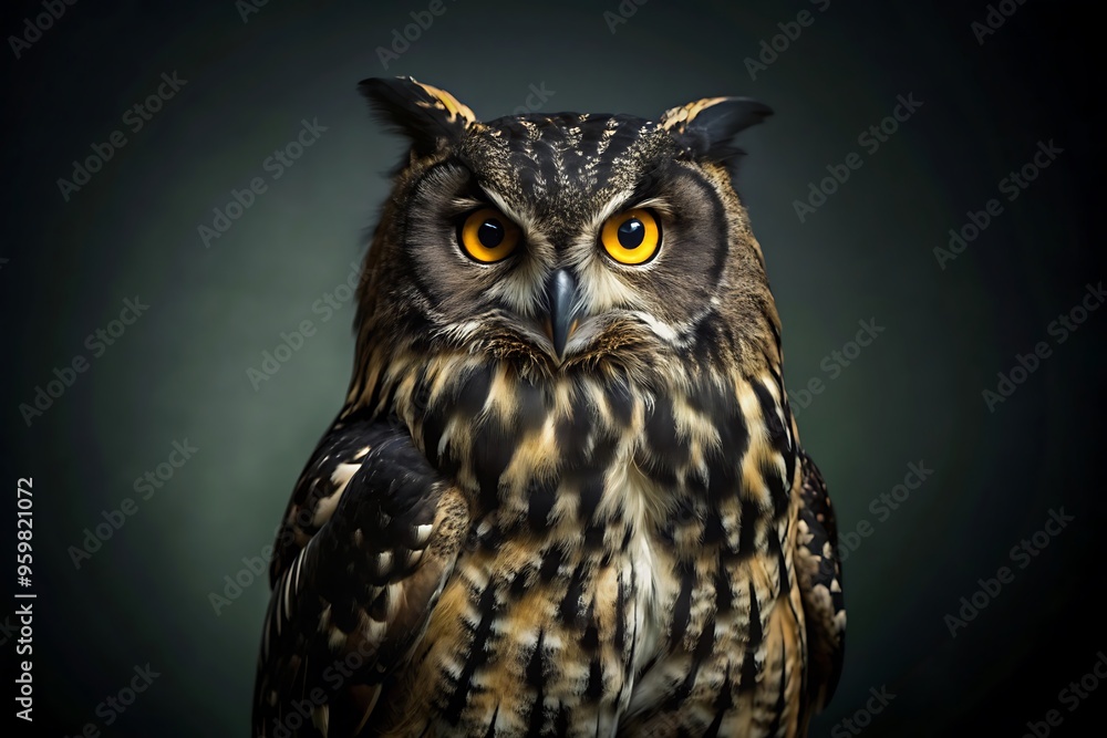 Fototapeta premium Black Owl in Black Background