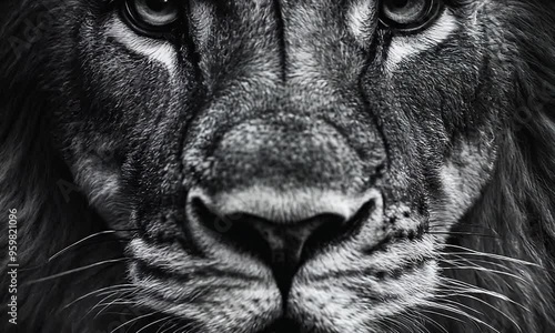 Close Up Portrait of a Lion in Black and White