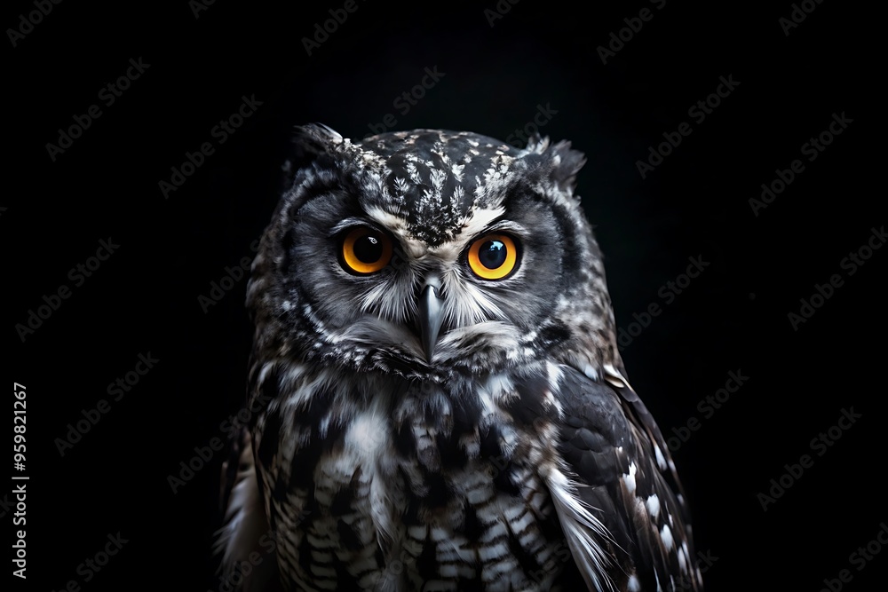 Obraz premium Black Owl in Black Background