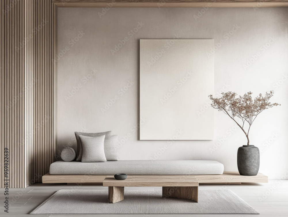 © JuanM - Minimalist living room interiors in neutral tones with natural lighting and elegant decor. Luxury interior design composition © JuanM - Minimalist living room interiors in neutral tones with natural lighting and elegant decor. Luxury interior design composition
