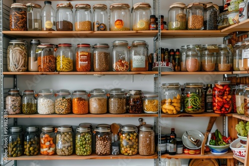 Wallpaper Mural Organized Pantry Shelves Filled with Glass Jars of Grains, Beans, and Pickles Torontodigital.ca