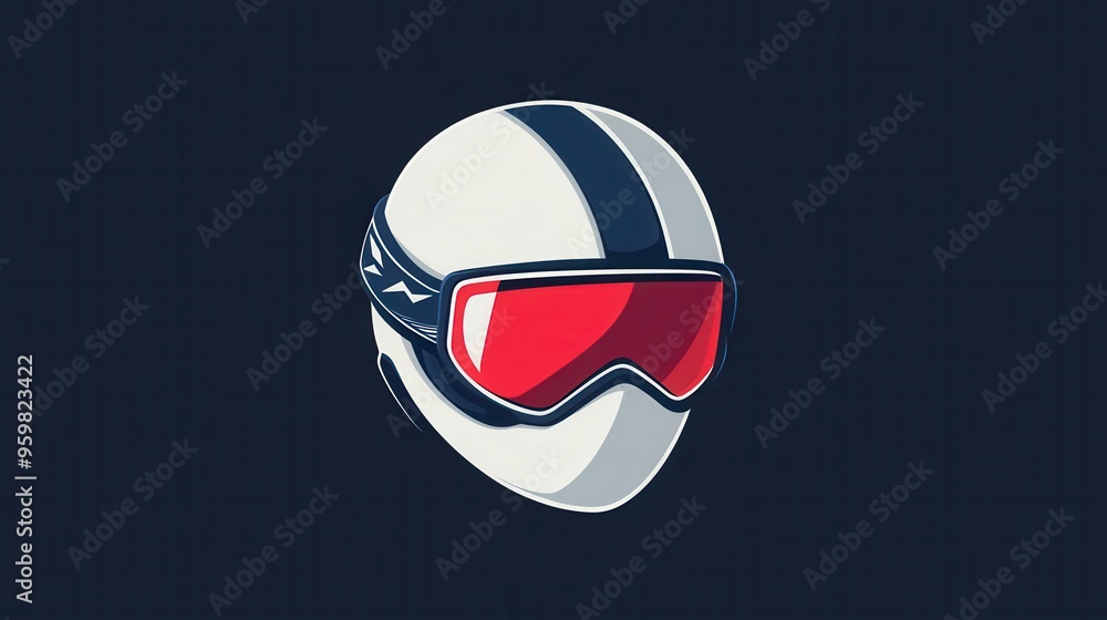 Naklejka premium Clean and simple graphic of a ski helmet and goggles illustrates essential winter sports equipment designed for safety and style. Generative AI