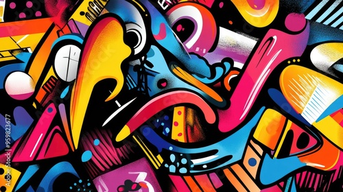 Abstract Graffiti Art with Bold Colors and Geometric Shapes