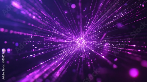 Purple neon light streaks radiating from the center on a dark background, evoking themes of technology, big data, and bots. generative ai