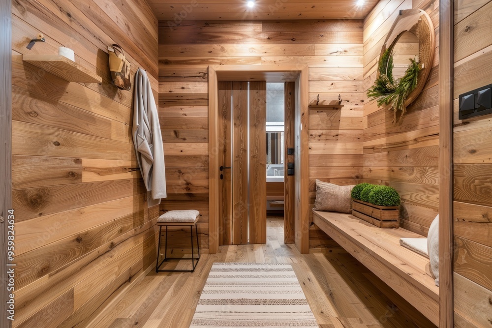 Warm Wooden Entryway with Rustic Details Warm Wooden Entryway with Rustic Details