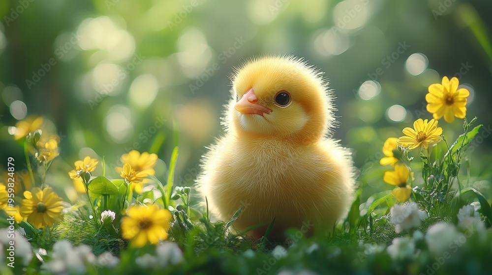 Close-Up of Yellow Chick with Blurred Natural Background, Green Grass and Flowers in Foreground, High-Resolution Photography Capturing Adorable Baby Bird in Vibrant, Nature-Inspired Setting
Close-Up of Yellow Chick with Blurred Natural Background, Green Grass and Flowers in Foreground, High-Resolution Photography Capturing Adorable Baby Bird in Vibrant, Nature-Inspired Setting