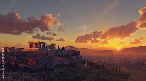 Acropolis of Athens at Sunset.