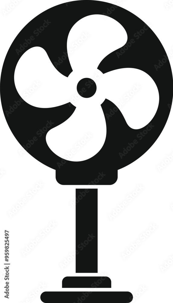 This simple black and white vector icon represents a standing fan blowing air for room cooling This simple black and white vector icon represents a standing fan blowing air for room cooling