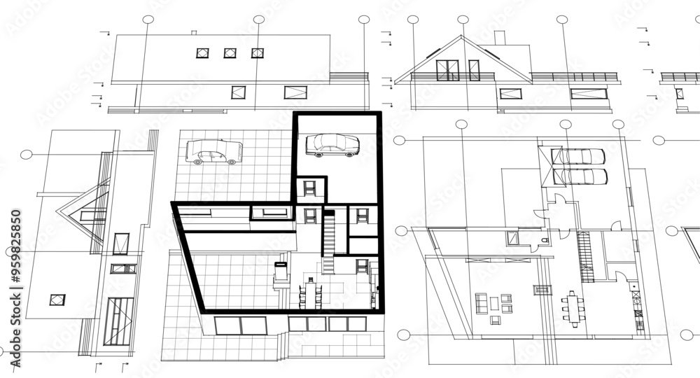 Fototapeta premium house traditional architecture plan 3d illustration 