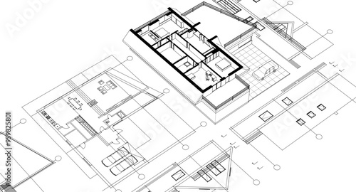 house traditional architecture plan 3d illustration 