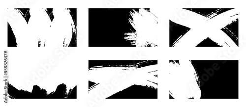 Grunge Brush Banners. 16:9 Overlay dripping paint texture. Template with a hole, empty space. (Full Vector)