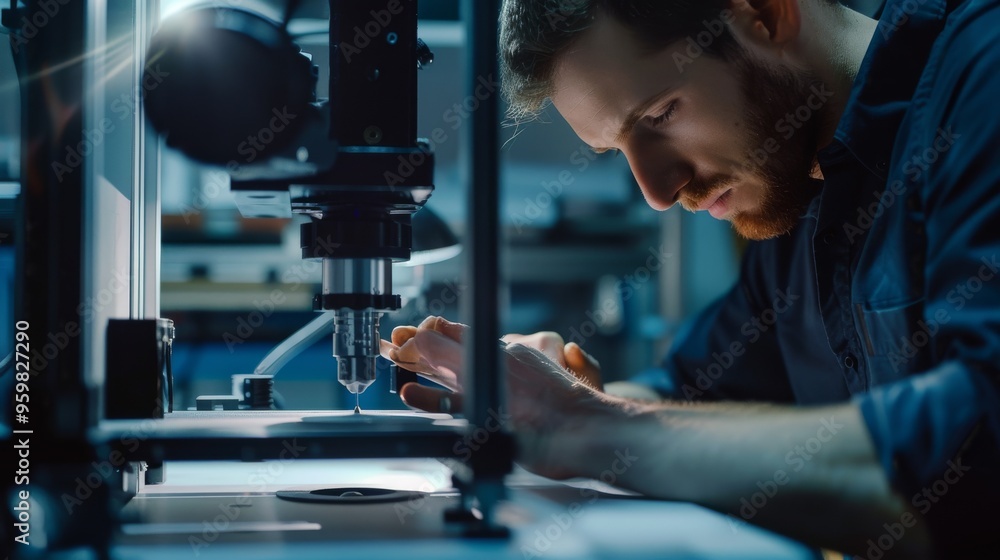 A focused individual working with precision on a technical project in a modern workshop, emphasizing dedication and craftsmanship. A focused individual working with precision on a technical project in a modern workshop, emphasizing dedication and craftsmanship.