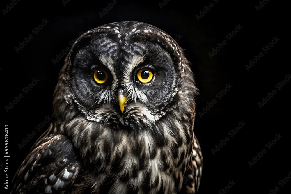 Fototapeta premium Black Owl in Black Background