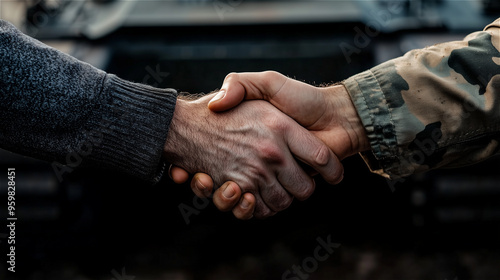 Close-up of people shaking hands in front of various backgrounds