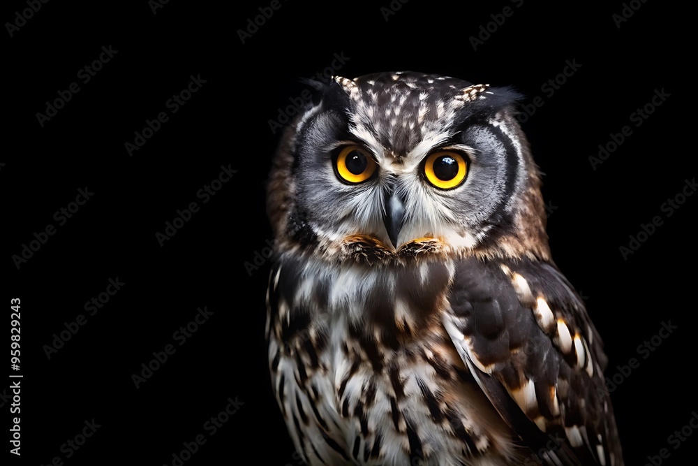 Obraz premium Black Owl in Black Background