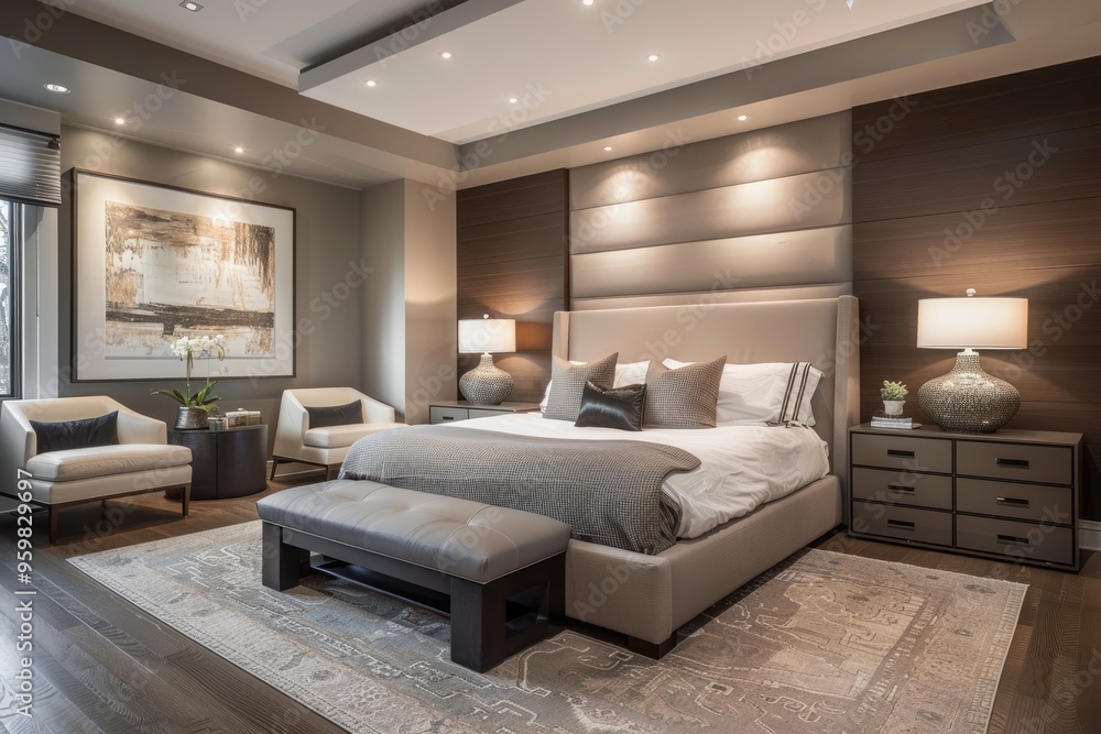 Modern Luxury Bedroom Interior with Elegant Decor and Lighting Modern Luxury Bedroom Interior with Elegant Decor and Lighting