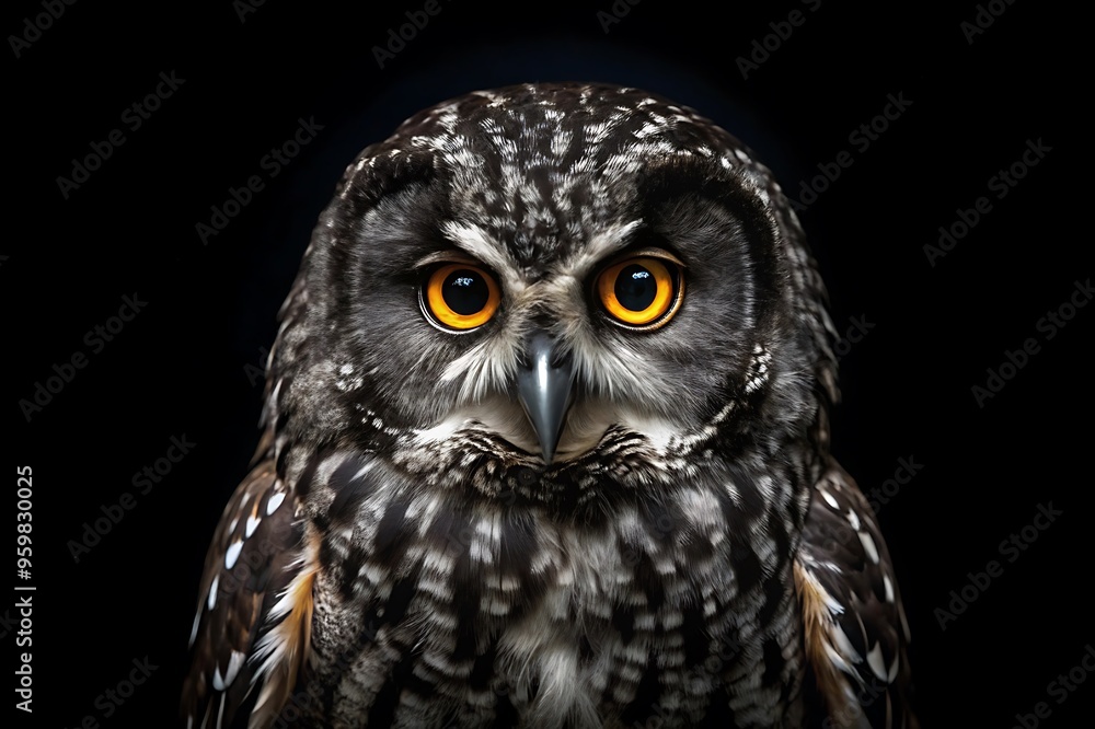 Obraz premium Black Owl in Black Background