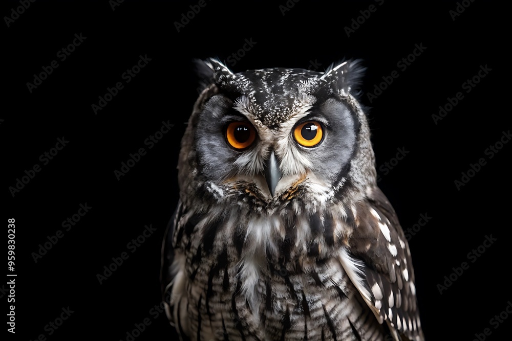 Fototapeta premium Black Owl in Black Background
