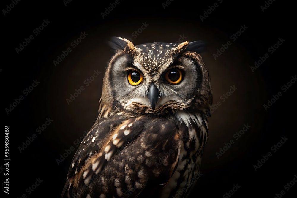 Obraz premium Black Owl in Black Background