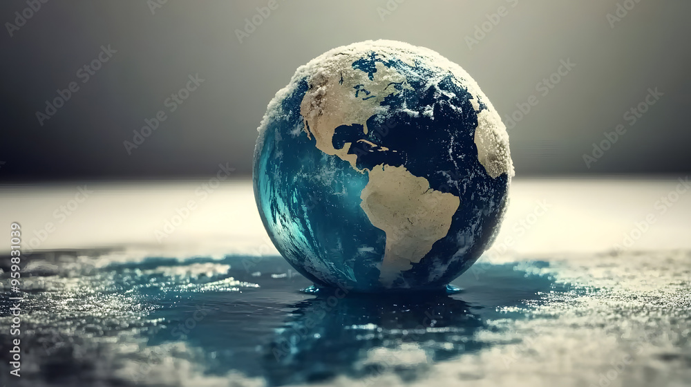 3D cold and snow earth globe continents, oceans, and countries, perfect for business, travel, and geography and environment concepts 3D cold and snow earth globe continents, oceans, and countries, perfect for business, travel, and geography and environment concepts