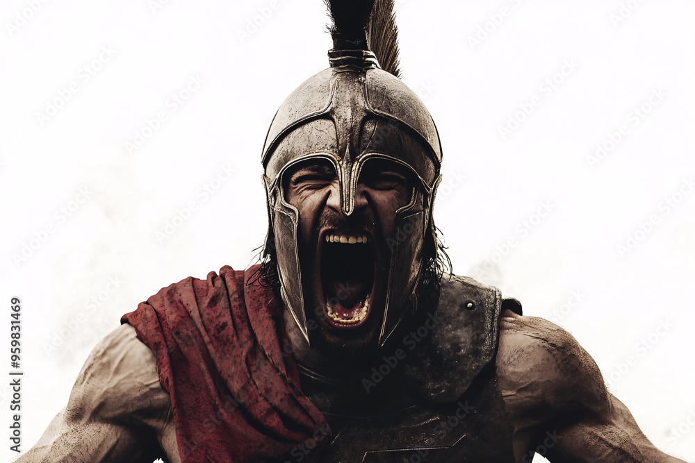 A fierce warrior wearing a helmet and armor with a loud battle cry showcasing strength and determination in a dramatic pose A fierce warrior wearing a helmet and armor with a loud battle cry showcasing strength and determination in a dramatic pose