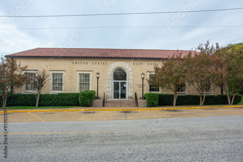 The one story Gladewater United States Post Office building on Dean Street in the historic downtown of Gladewater, Texas photo