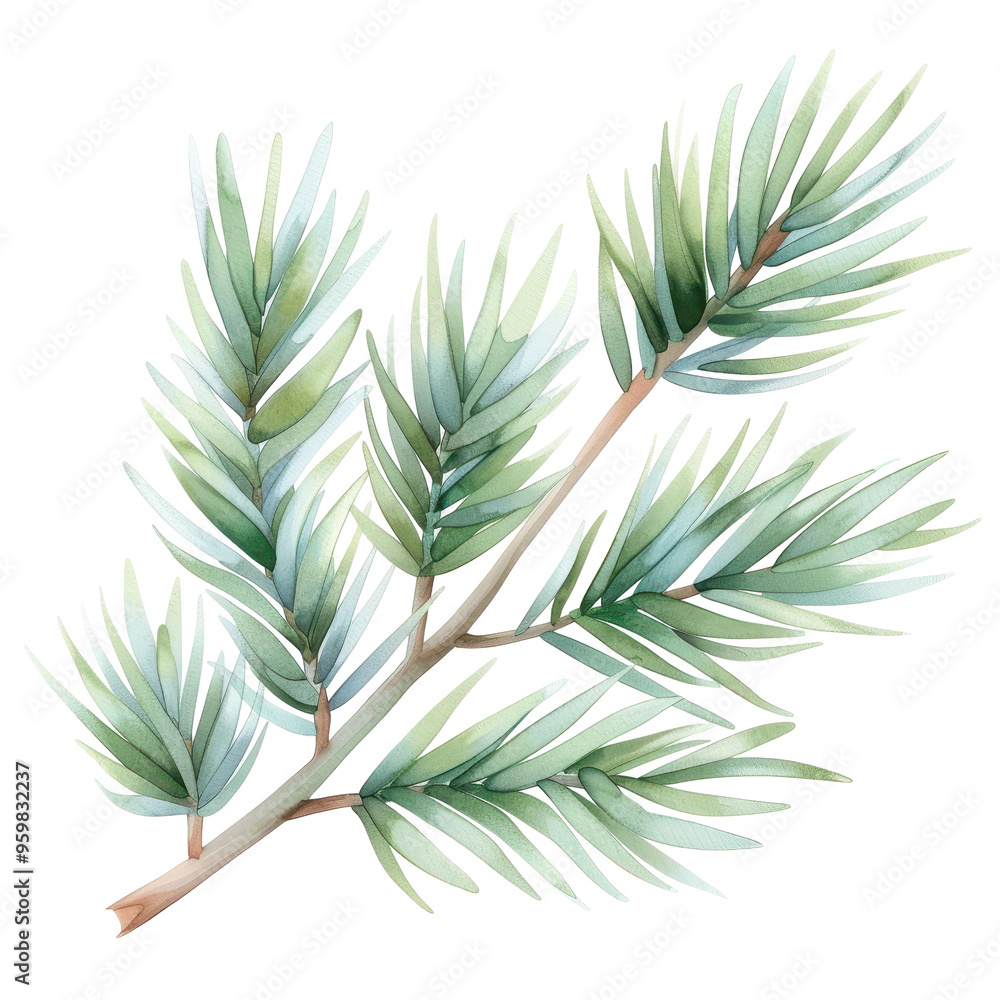 A watercolor painting of a tree branch with green leaves A watercolor painting of a tree branch with green leaves