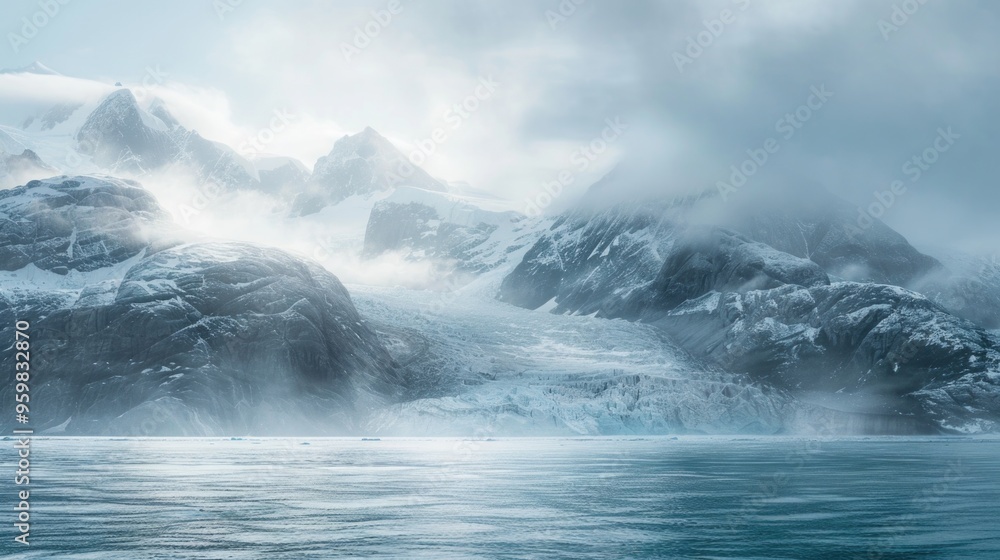 Naklejka premium Captivating view of National Park with light and fog creating a magical atmosphere.