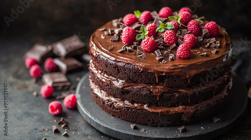 A decadent chocolate cake w...