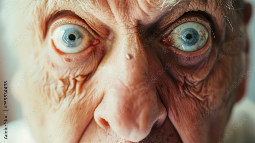 An intense close-up of an elderly person's face, showcasing their bright blue eyes and detailed skin texture, emphasizing age and character. An intense close-up of an elderly person's face, showcasing their bright blue eyes and detailed skin texture, emphasizing age and character.