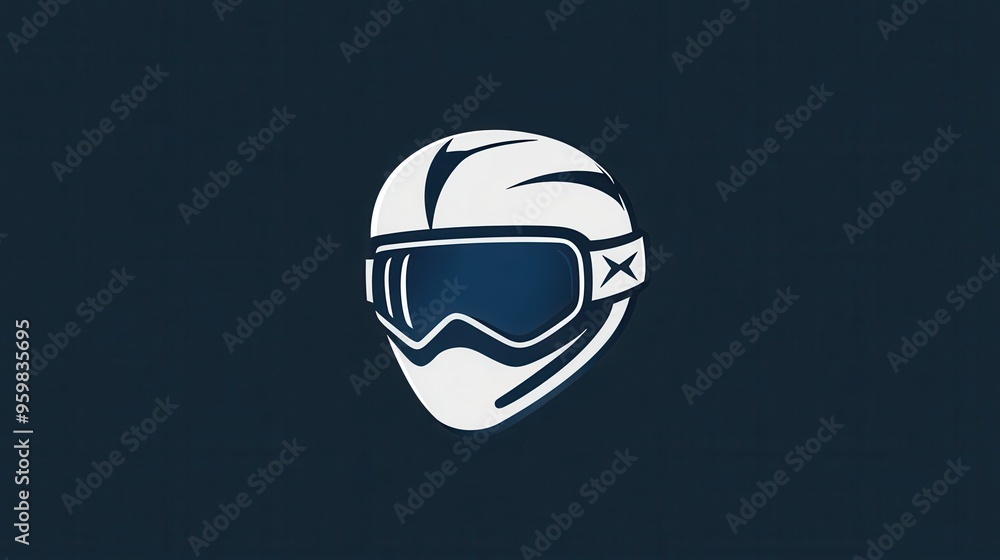 This logo showcases a sleek ski helmet and goggles, embodying a minimalist style perfect for winter sports branding. Generative AI This logo showcases a sleek ski helmet and goggles, embodying a minimalist style perfect for winter sports branding. Generative AI