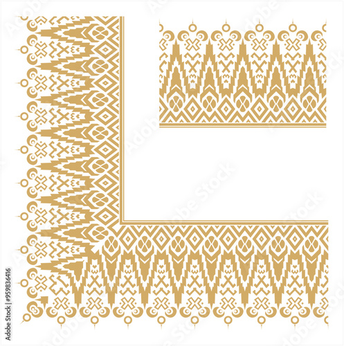 Vector illustration of frame corner and edge border elements. Decorative sketch for design cards, invitations, certificates, covers, calligraphy. Elements in batik style.