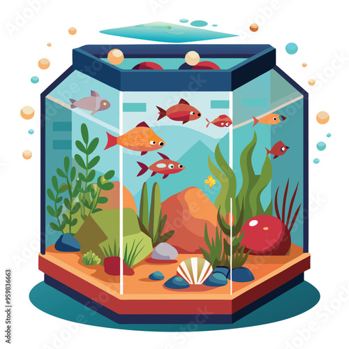 Colorful Underwater World Aquarium Illustration Vector Design