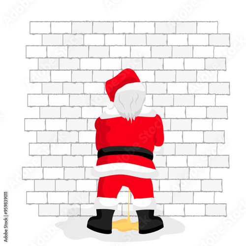 Bad drunk Santa Claus peeing on the wall