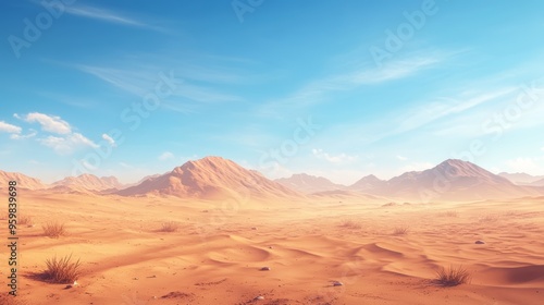 Desert Landscape with Mountains and Blue Sky