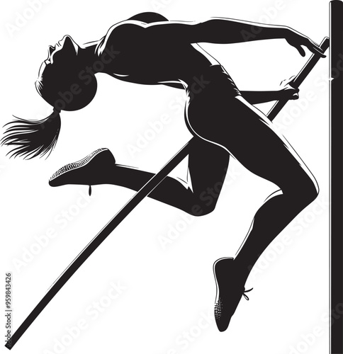 A person doing Pole vault silhouette vector illustration isolated on a white background
